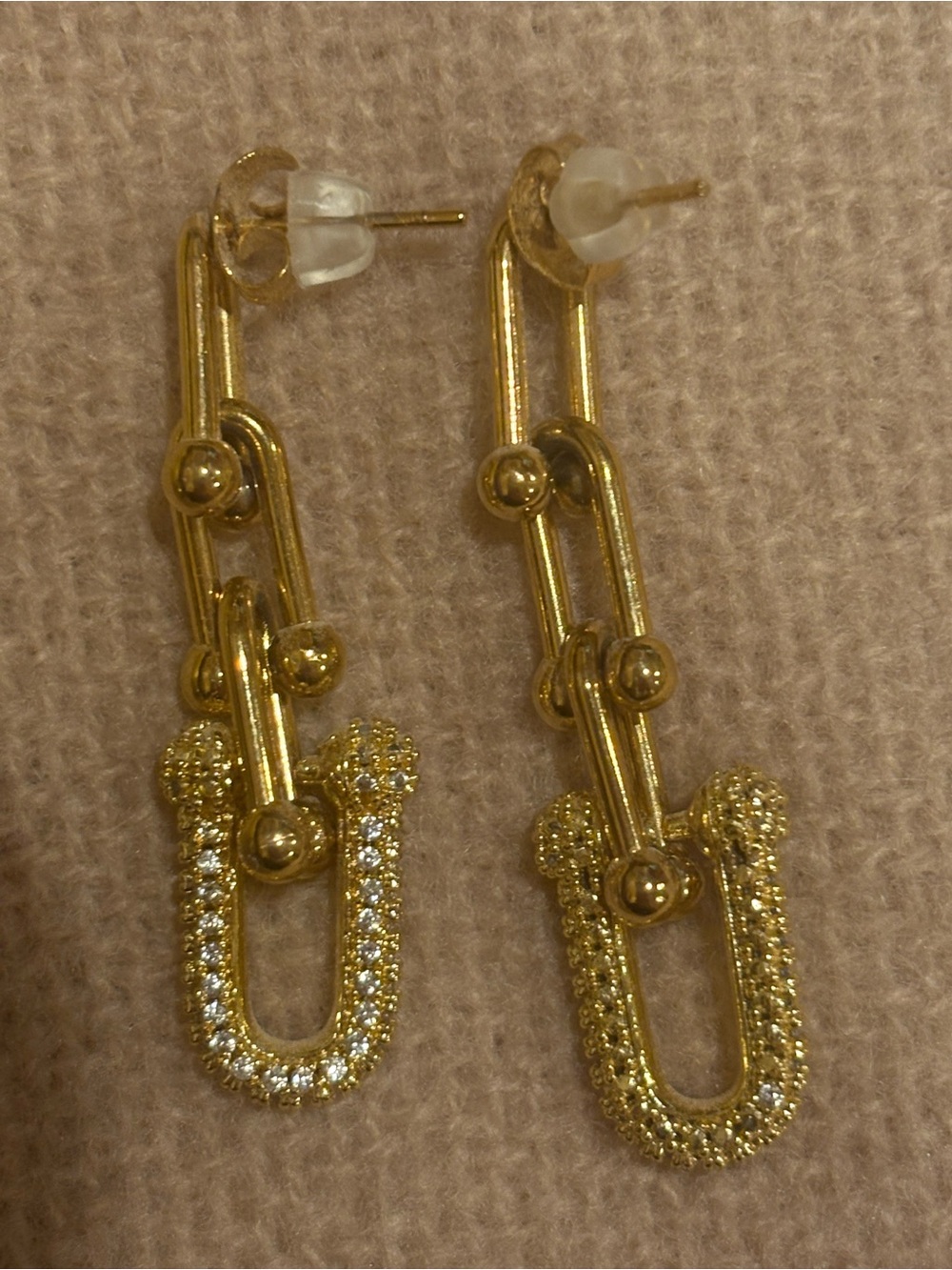 Pave Rhinestone U-Link Drop Dangle Fashion Jewelry Earrings